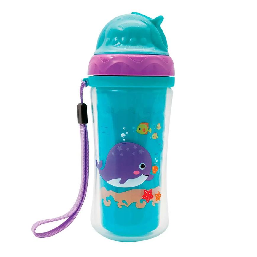 Copo com Canudo e Parede Dupla Buba Baby Turminha do Mar capacidade 250ml
