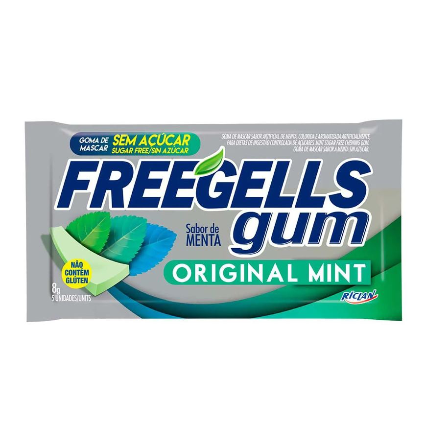 Goma de Mascar Sem Açúcar Freegells Original Mint Sabor Menta 8g