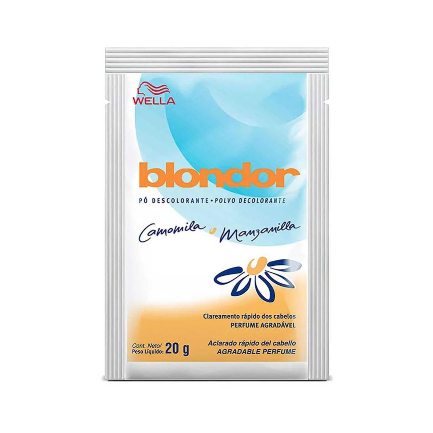 Kit Clareador de Cabelos Blondor Camomila e Manzanilla com 1 sachê de pó descolorante + 1 frasco de loção ativadora + 1 tigela plástica + 1 espátula