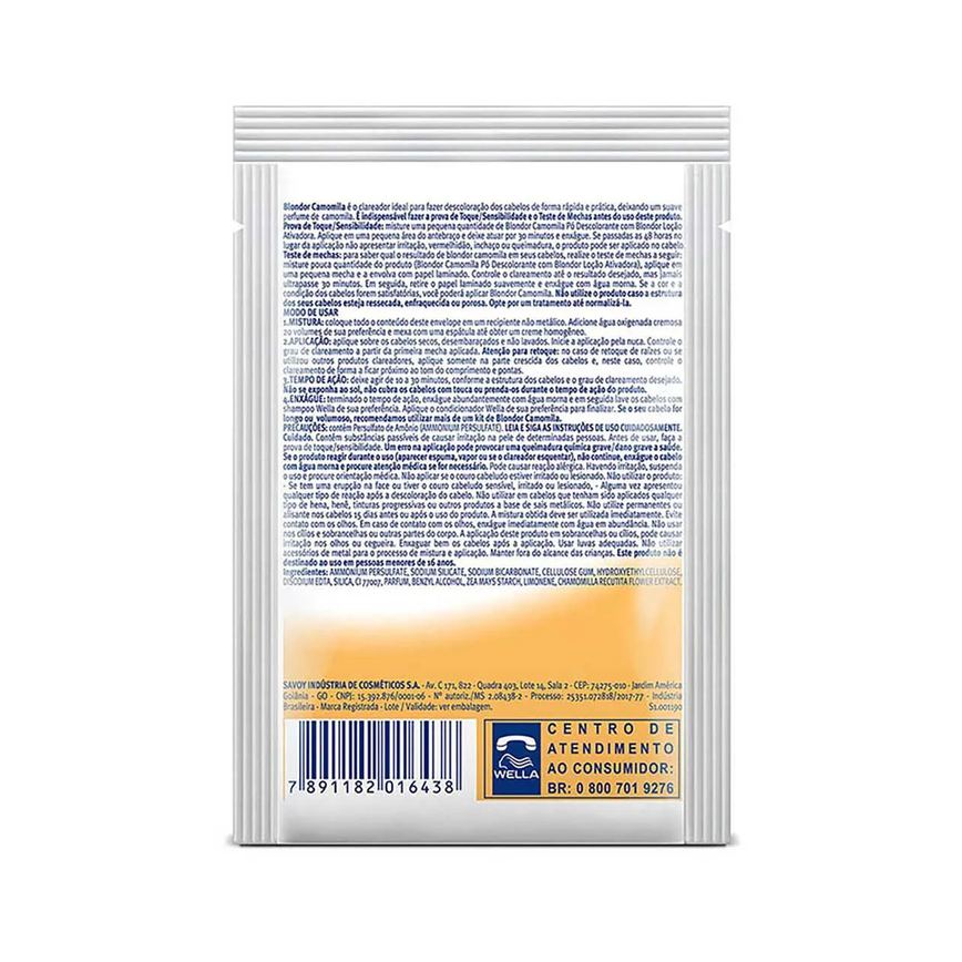Kit Clareador de Cabelos Blondor Camomila e Manzanilla com 1 sachê de pó descolorante + 1 frasco de loção ativadora + 1 tigela plástica + 1 espátula