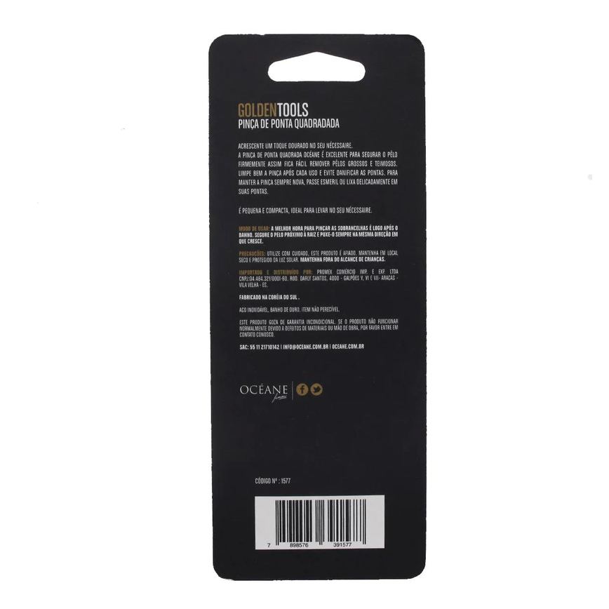 Pinça de Ponta Quadrada Océane Golden Tools Inox com 1 unidade