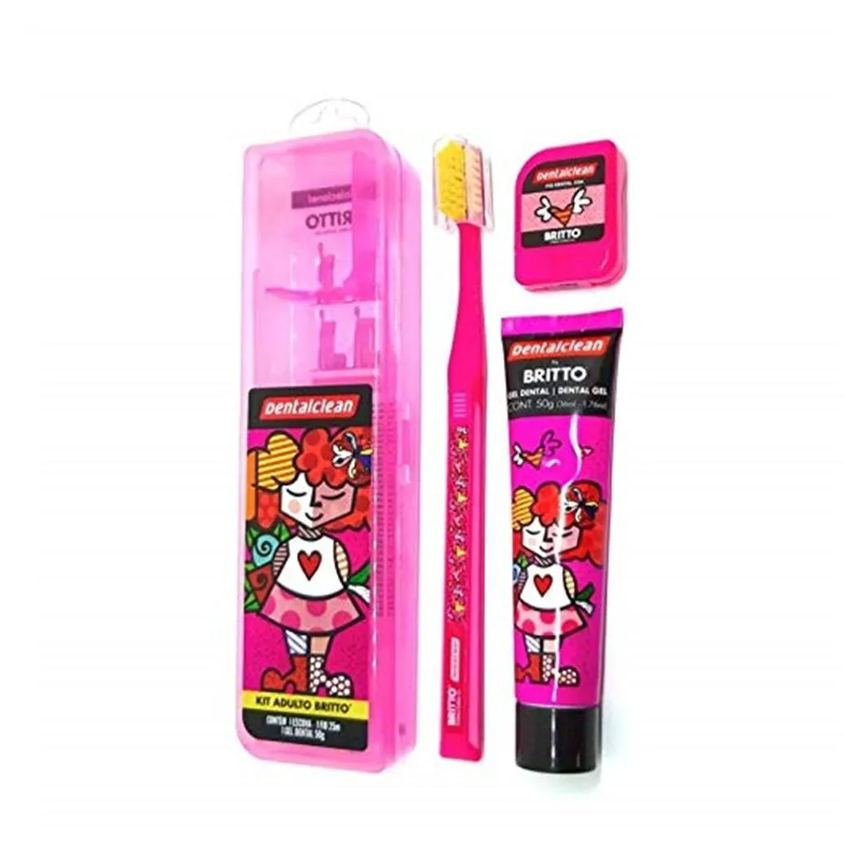 Kit Estojo Dclean Romero Britto Escova Dental + Fio Dental + Pasta de Dente