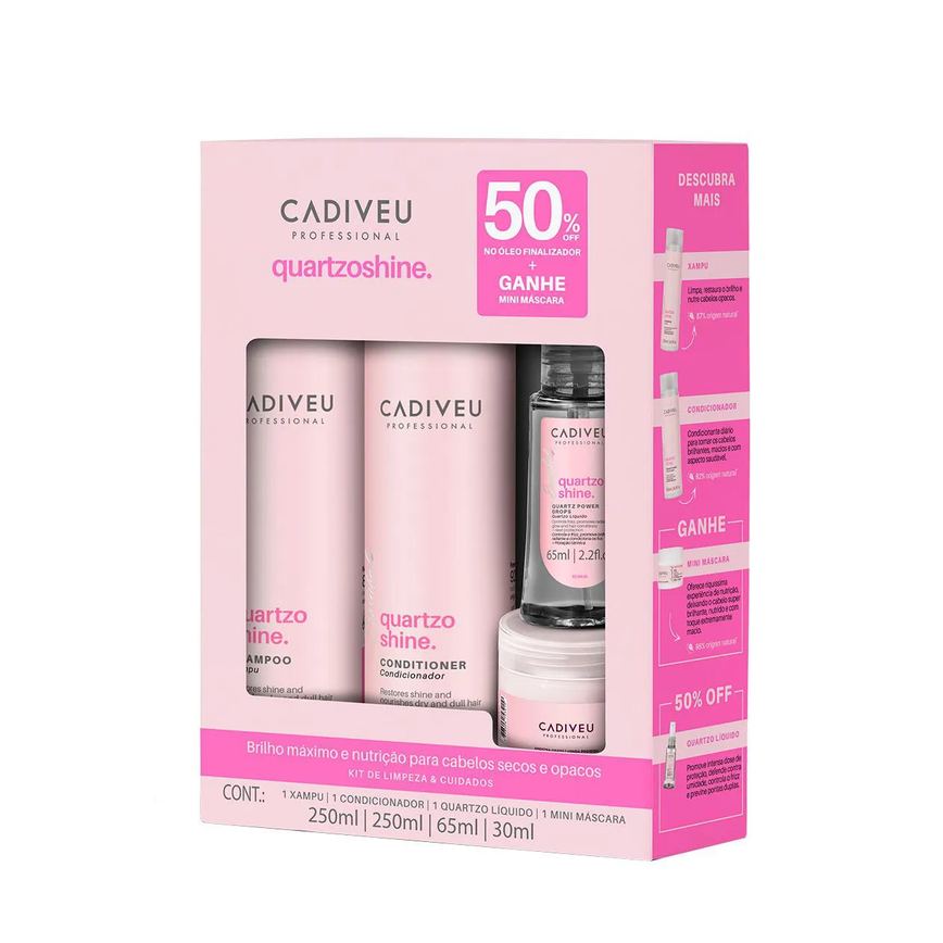 Kit Cadiveu Professional Quartzo Shine Shampoo 250ml + Condicionador 250ml + Mini Máscara 30ml + Quartzo Líquido 65ml