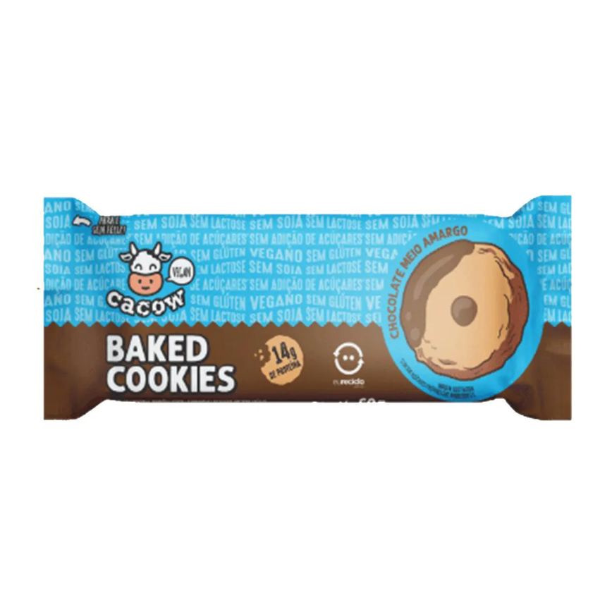 Biscoito de Proteína Cacow Baked Cookies Chocolate Preto Meio Amargo 14g