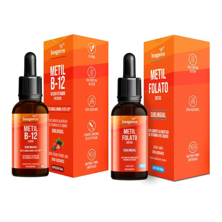 Biogens kit 2x b9 metilfolato e b12 metil b-12 em gotas