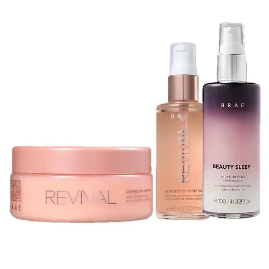 Braé Revival Máscara 200g Shine Oil 60ml e Beauty Sleep 100ml