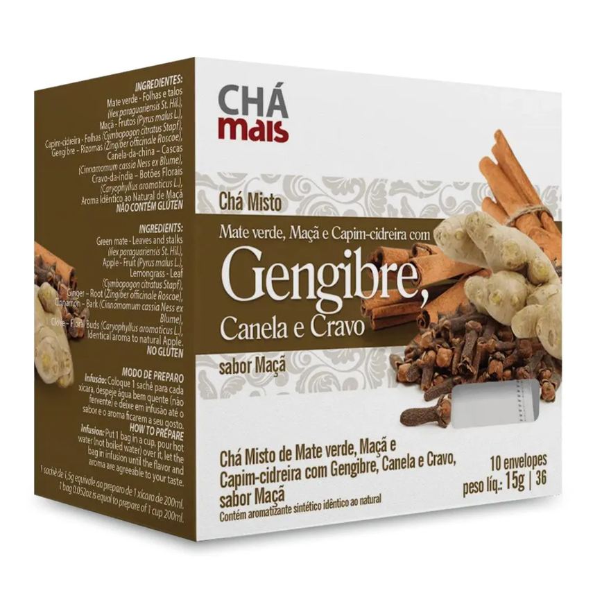 Clinicmais Chá Maçã com Gengibre, Canela e Cravo 10 Sachês 15g - Chá Mais