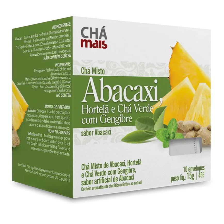 Clinicmais Chá Abacaxi, Hortela e Chá Verde com Gengibre 10 Sachês - Chá Mais