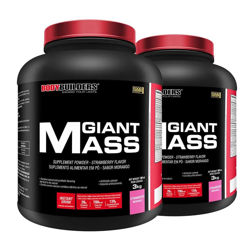 Kit Hipercalórico BodyBuilders Giant Mass Morango 3kg 2 unidades