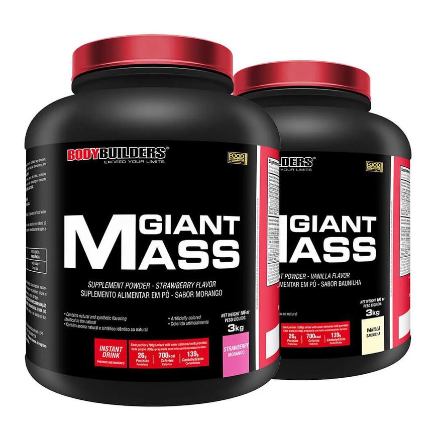 Kit Hipercalórico BodyBuilders Giant Mass Morango e Baunilha 3kg 2 unidades
