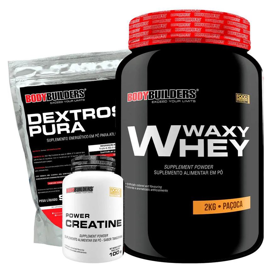 Kit Waxy Whey Protein 2kg + Creatina 100g + Dextrose 900g - Bodybuilders Paçoca