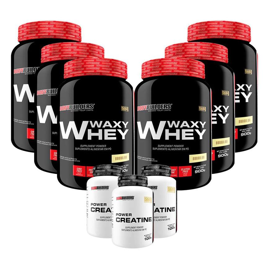Kit 6x Waxy Whey 900g + 3x Power Creatina 100g - Bodybuilders Chocolate