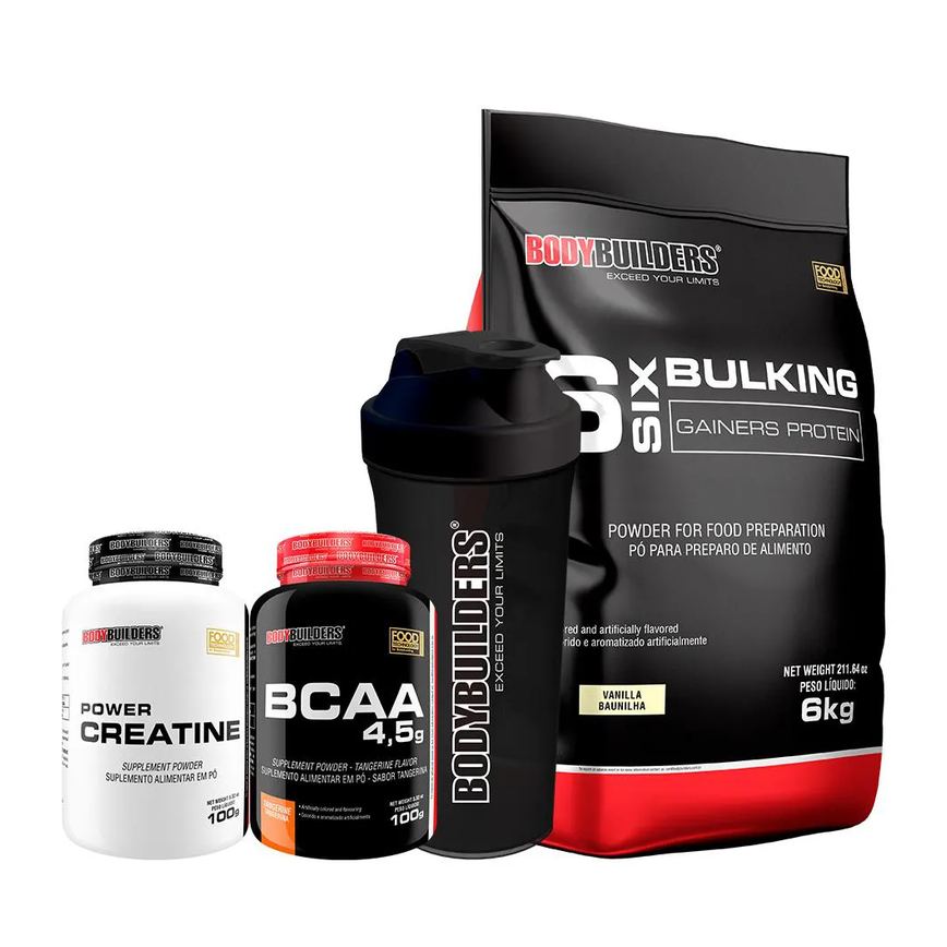 Kit Bulking Protein 6kg + Creatina 100g + Bcaa 100g + Coqueteleira - Bodybuilders Sabor Baunilha