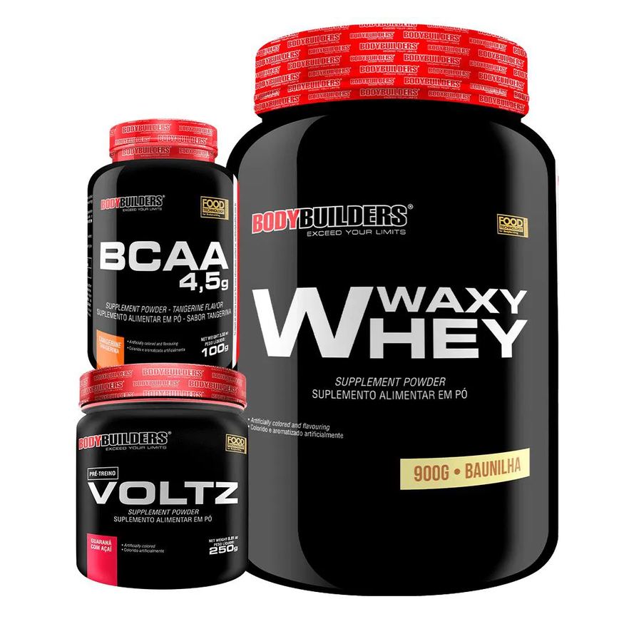 Kit Waxy Whey (35%) 900g + Bcaa 100g + Pré Treino - Bodybuilders Baunilha