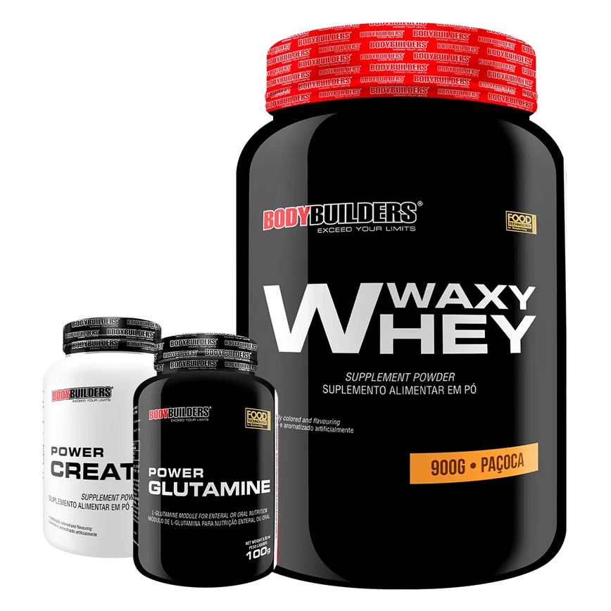 Kit Waxy Whey 900g + Power Creatine 100g + Power Glutamine 100g - Bodybuilders Paçoca