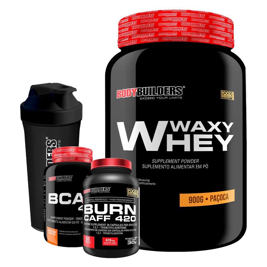 Kit Waxy Whey (35%) 900g + Bcaa 100g + Pré Treino + Coqueteleira - Bodybuilders Paçoca