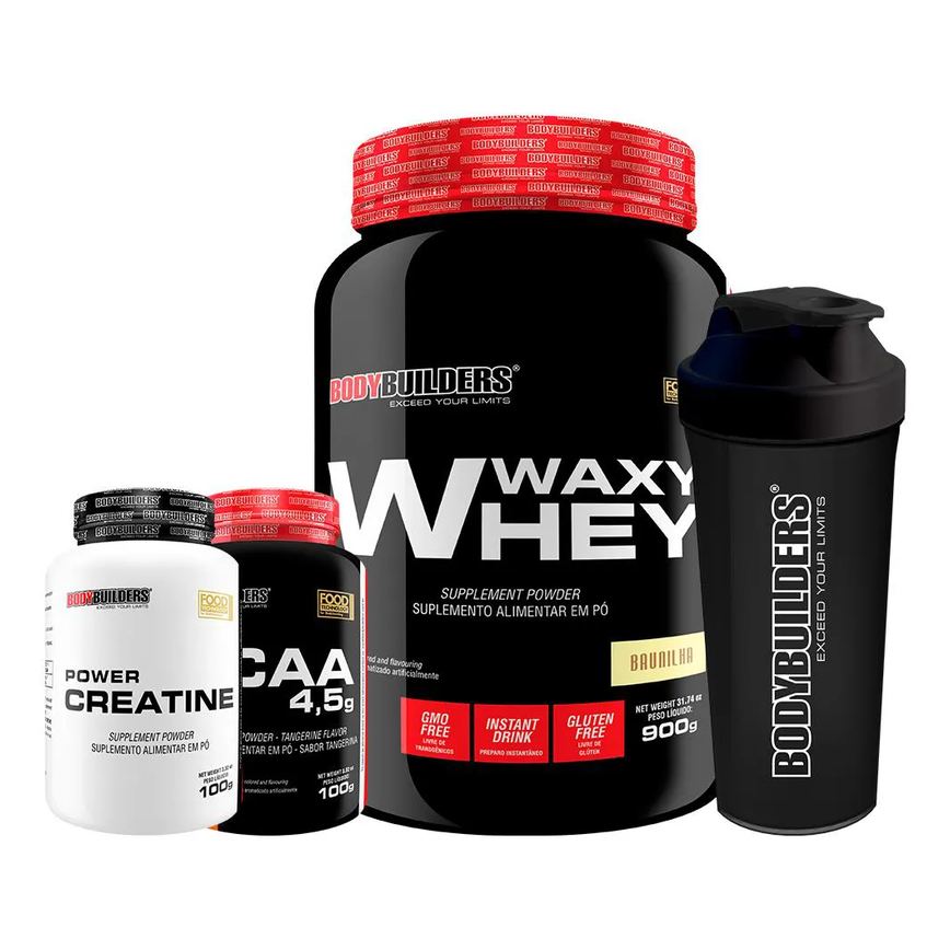 Kit Waxy Whey 900g + Bcaa 100g + Power Creatina 100g + Coqueteleira - Bodybuilders Paçoca
