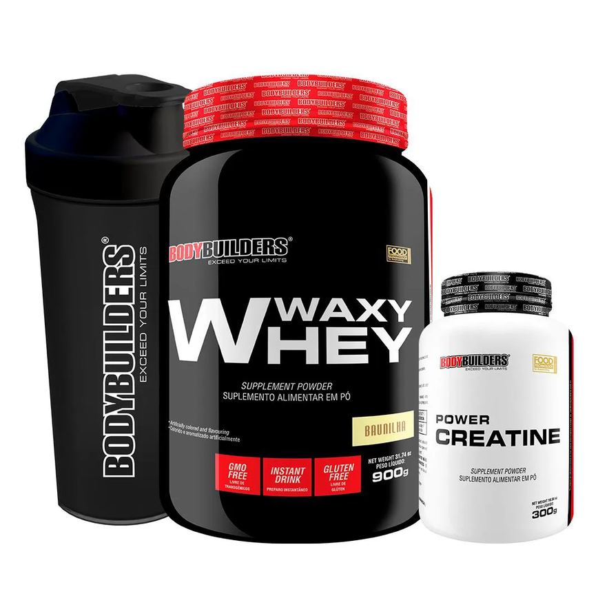 Kit Waxy Whey 900g + Power Creatina 100g + Coqueteleira - Bodybuilders Chocolate