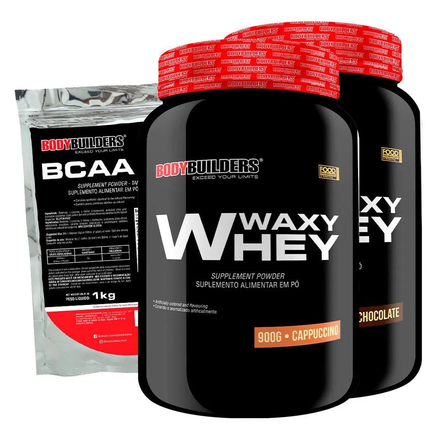 Kit 2x Waxy Whey 2kg + Bcaa 1kg Tangerina - Bodybuilders Chocolate e Cappuccino