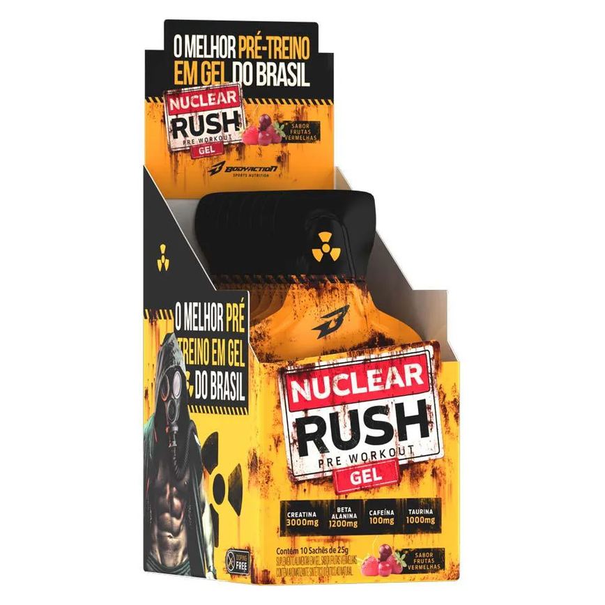 Pré-Treino em Gel Body Action Nuclear Rush Frutas Vermelhas Sachê 25g 10 unidades