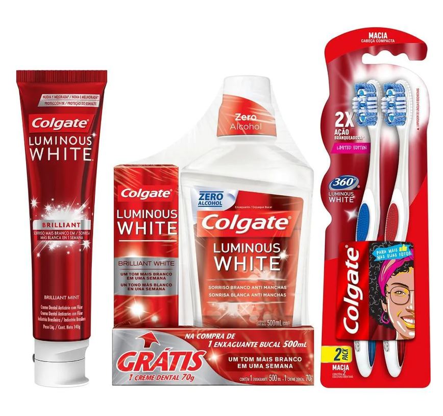 Kit Colgate Pasta de Dente 140g + Pasta de Dente 70g + Escova de Dente Leve 2 Pague 1 + Enxaguante Bucal 500ml