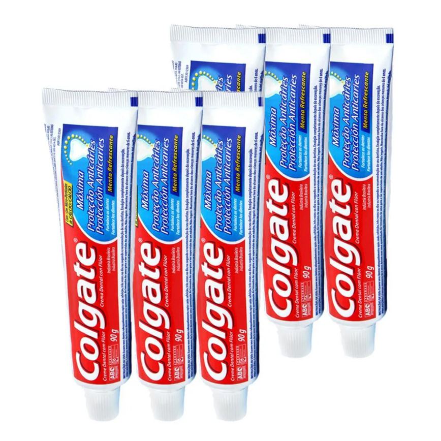 Kit 6 Pastas de Dente Colgate Máxima Proteção Anticáries 90g