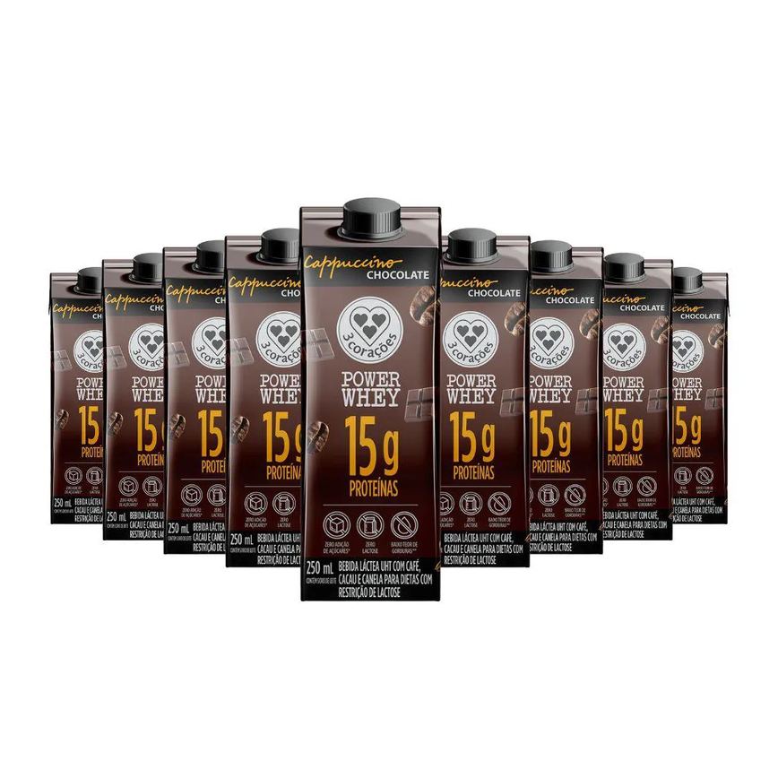 Bebida Proteica Power Whey Cappuccino Chocolate Cream 3 Corações (cx 12un de 250ml) Unica