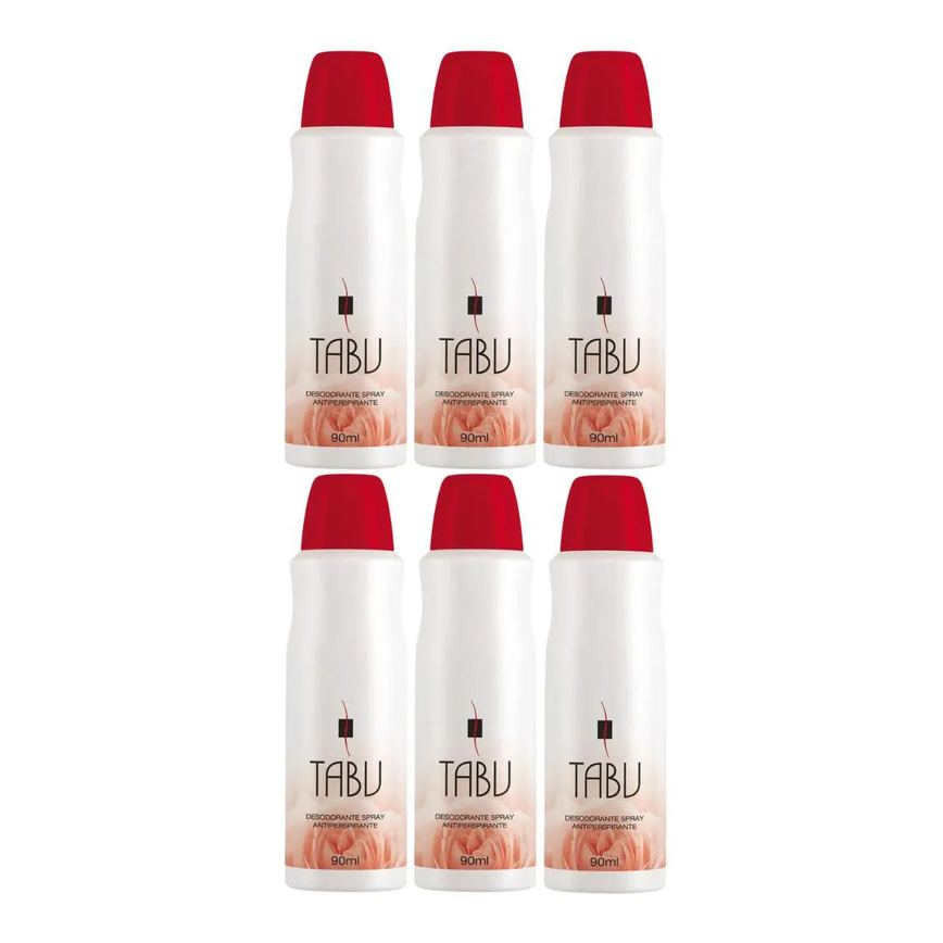 Kit Desodorante Antitranspirante Spray Tabu Feminino 90ml 6 unidades
