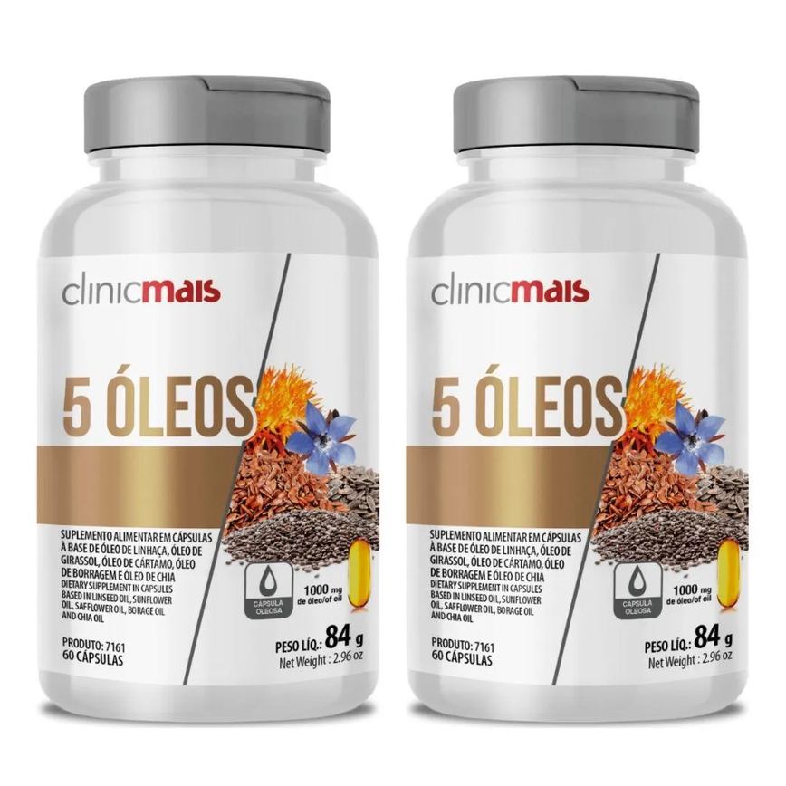 Kit 2x Óleo de Linhaça, Girassol, Cartamo, Borragem e Chia 1000mg 60 cápsulas - Clinicmais