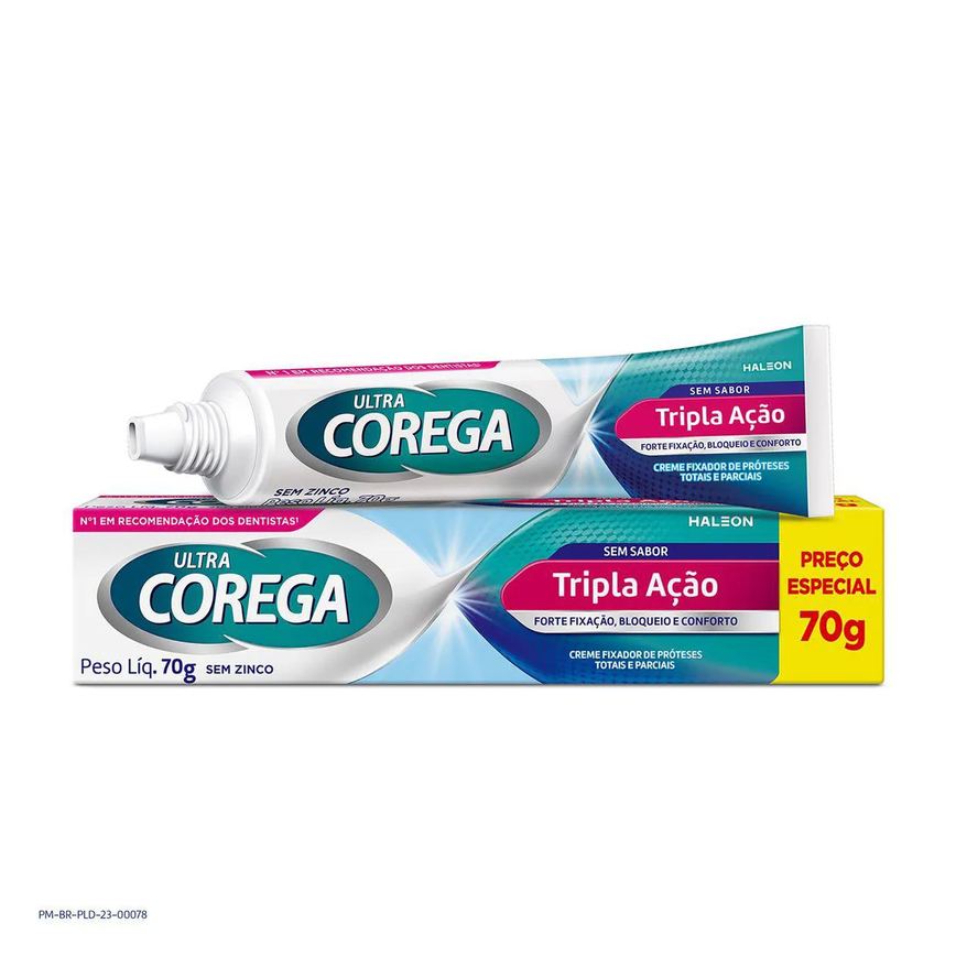 Kit Creme Fixador de Dentadura Corega Ultra Tripla Ação Sem Sabor 70g + Max Fixação 40g