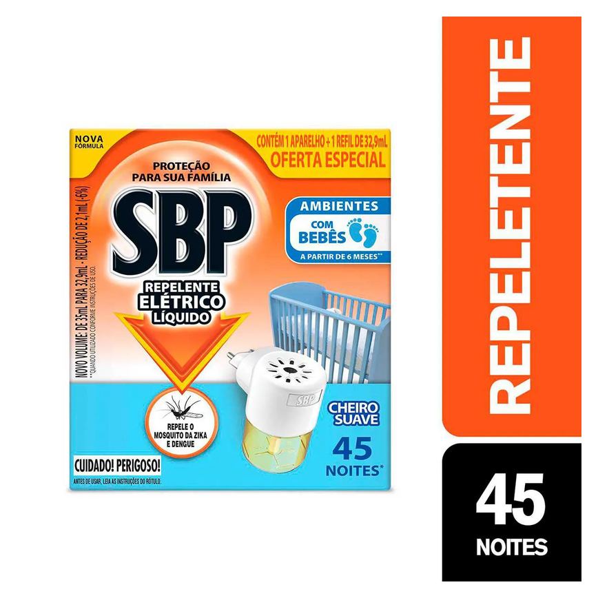 Repelente de Tomada SBP 45 Noites Cheiro Suave + Refil 35ml