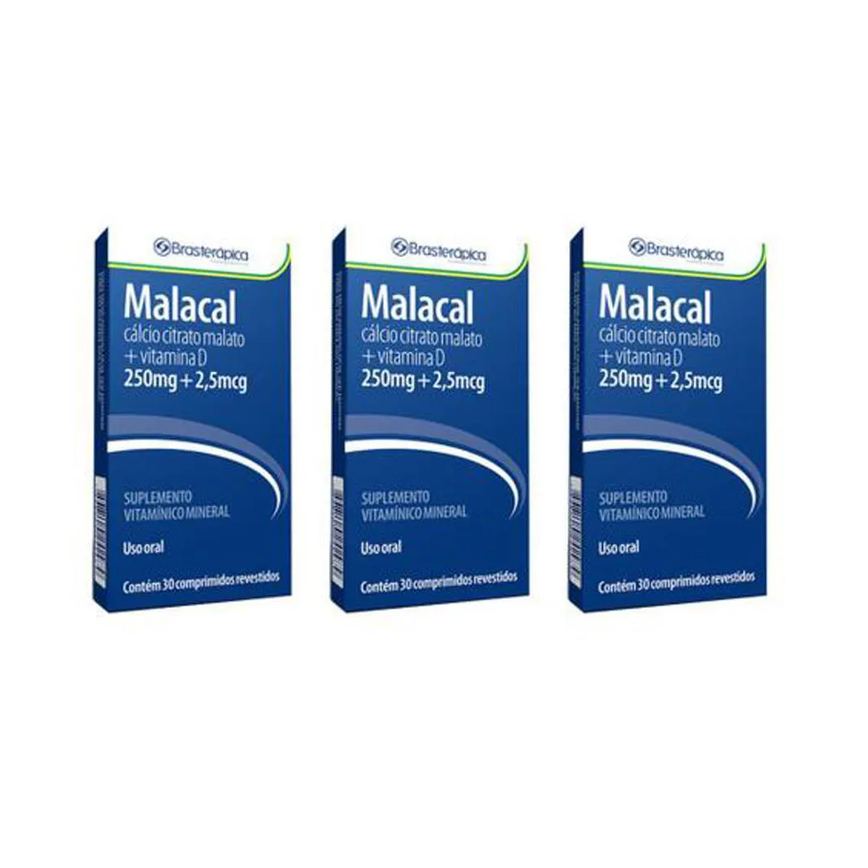 Kit 3x Malacal 250 2 905 Mg 30 Cp Calcio Vit D3 Brasterapica
