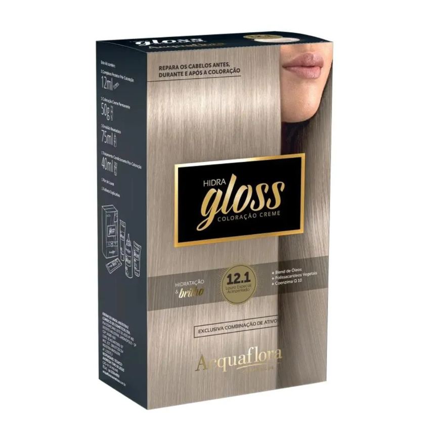 Coloração Creme Acquaflora Kit Hidra Gloss 12.1 Louro Especial Acinzentado