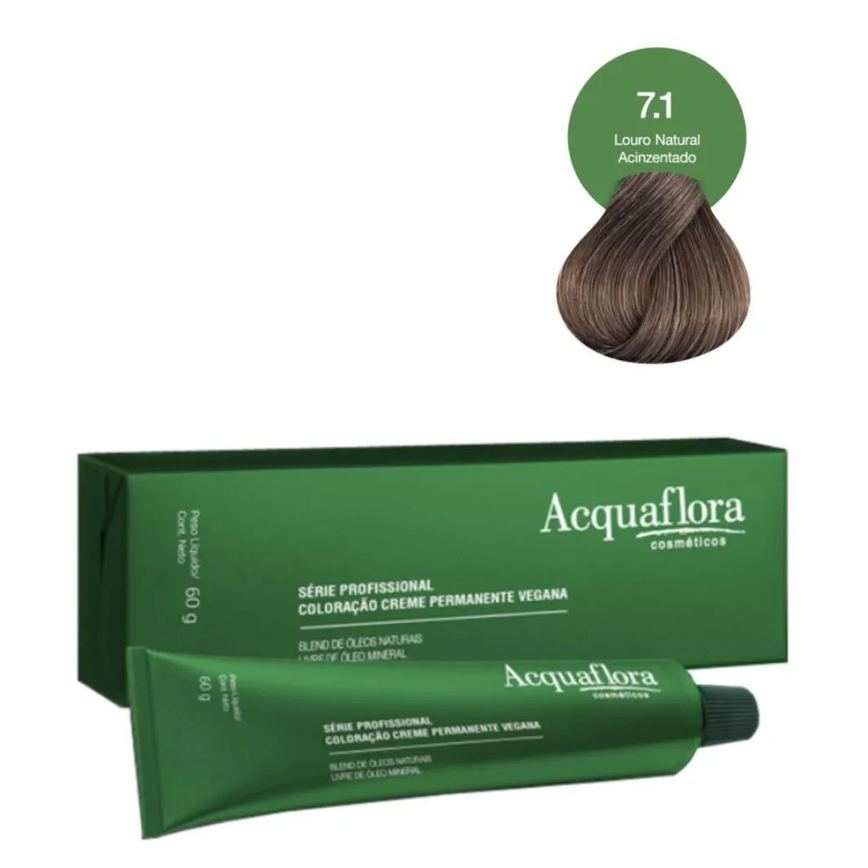 Coloração Creme Acquaflora Vegana 7.1 Louro Natural Acinzentado 60g