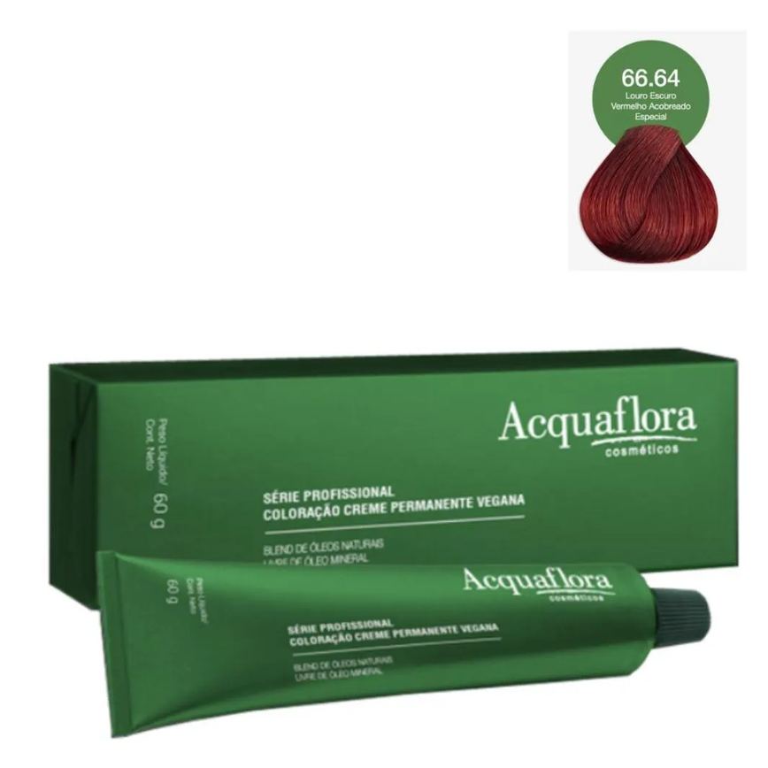 Coloração Creme Acquaflora Vegana 66.64 Louro Escuro Vermelho Acobreado Especial 60g