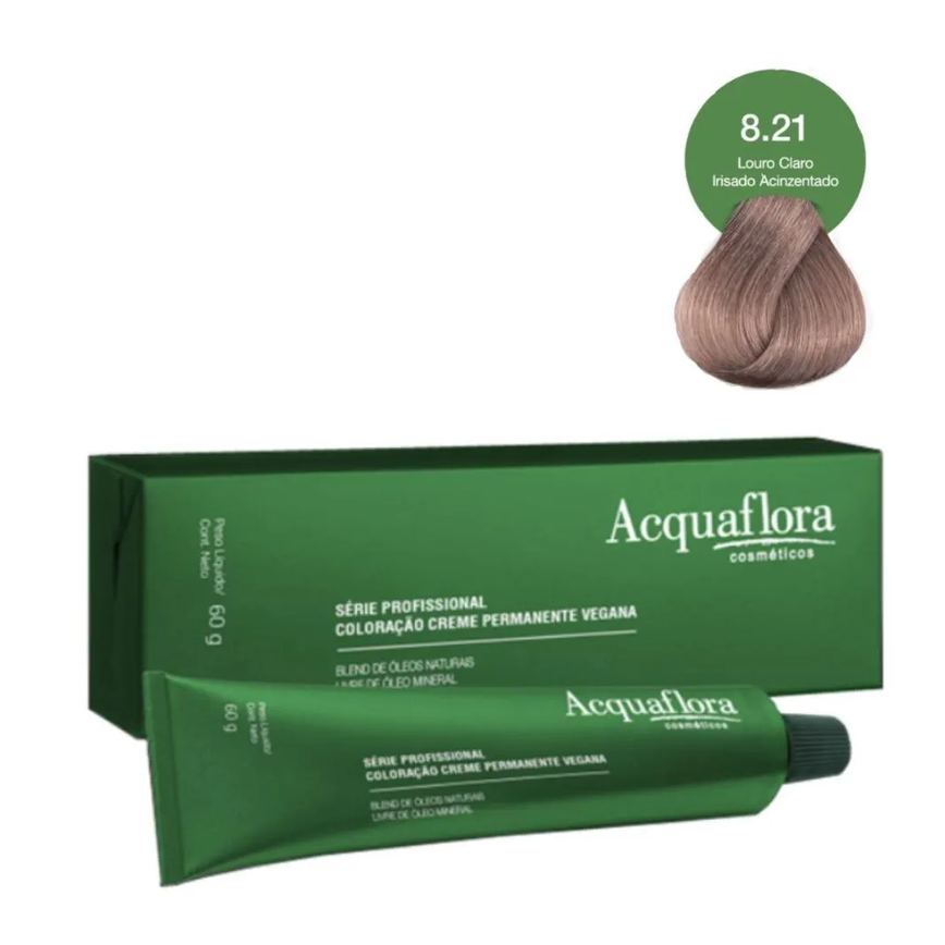 Coloração Creme Acquaflora Vegana 8.21 Louro Claro Irisado Acinzentado 60g