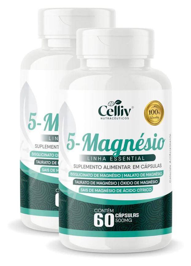 2X 5-MAGNéSIO (BISGLICINATO, MALATO, TAURATO, ÓXIDO E SAIS DE MAGNéSIO) 60 CAPS 500MG CELLIV