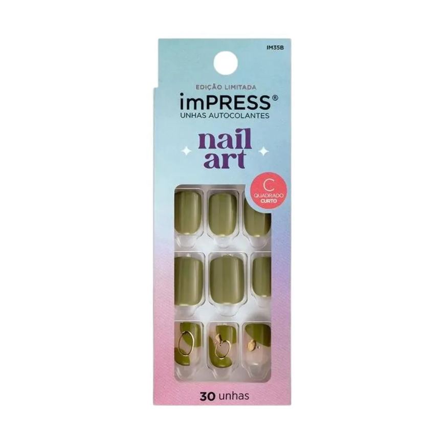 Unhas Autocolantes Kiss Impress Nail Art Before Sunrise Quadrado Curto C/30un Im35b