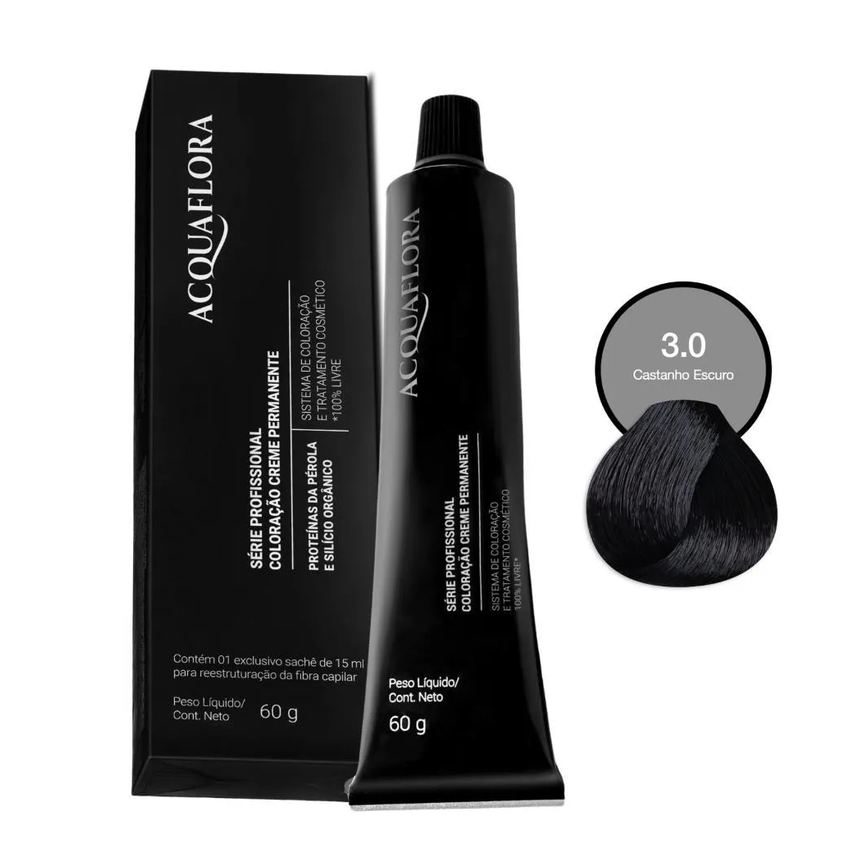 Coloração Creme Permanente Acquaflora 3.0 Castanho Escuro 60g