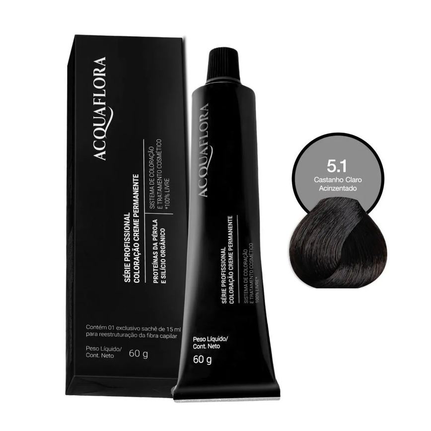 Coloração Creme Permanente Acquaflora 5.1 Castanho Claro Acizentado 60g