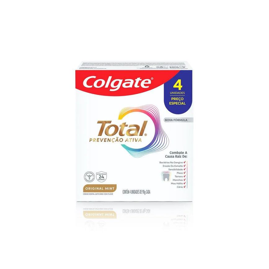 Creme Dental Colgate Total Prevenção Ativa Original Mint 90g 4 Unidades