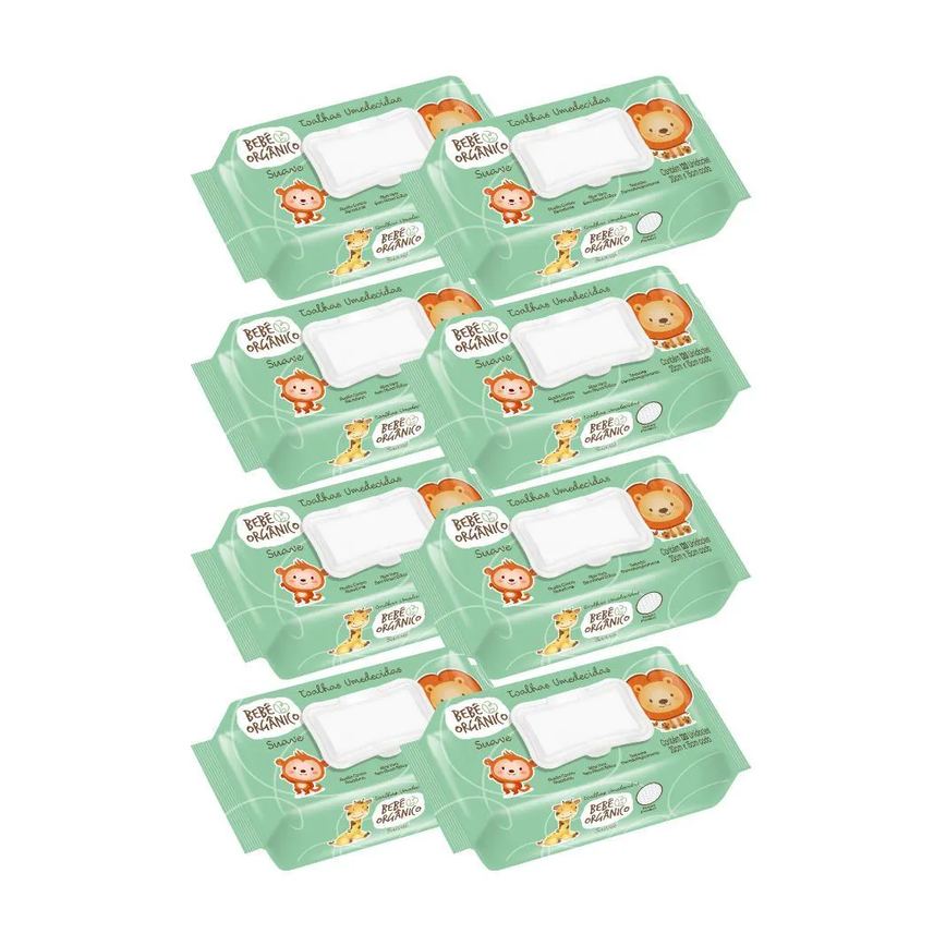 Kit Toalha Umedecida Bebê Orgânico Suave 120 unidades 8 pacotes