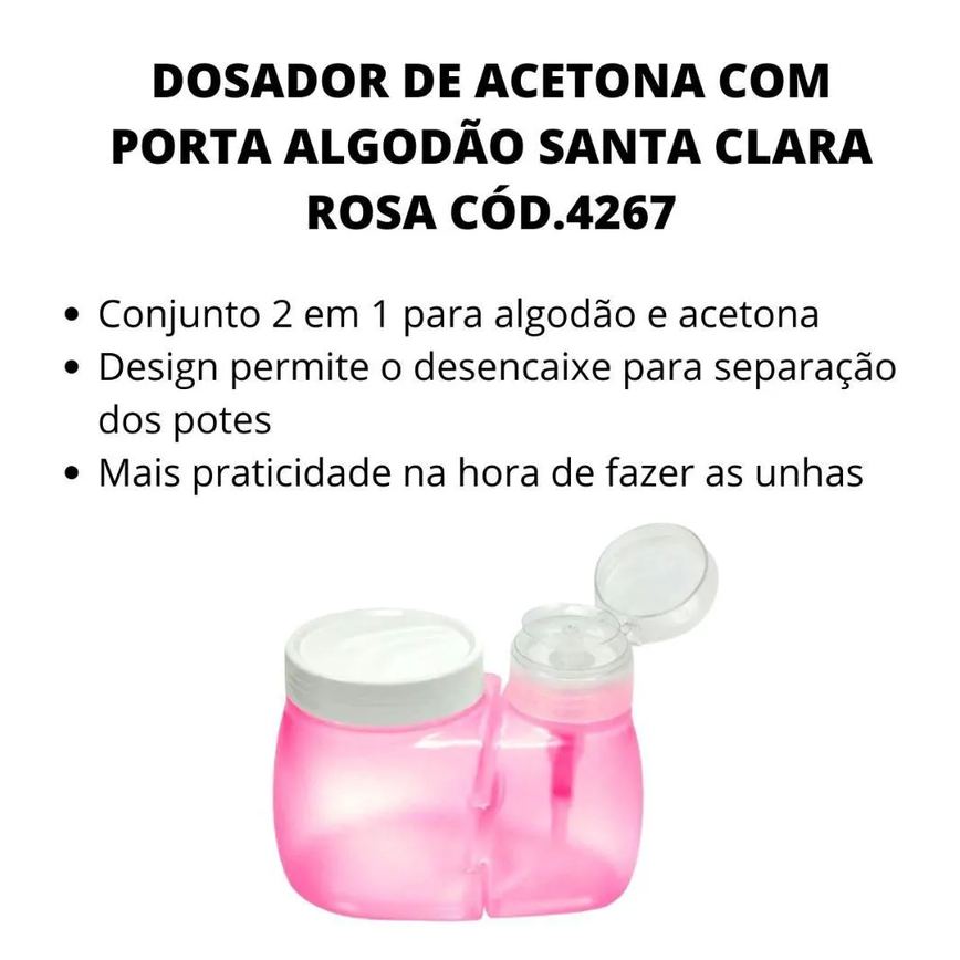 Dosador de Acetona com Porta Algodão Santa Clara Rosa Cód.4267