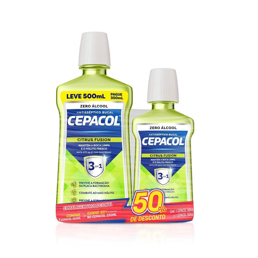 Kit Enxaguante Bucal Sem Álcool Cepacol Citrus Fusion 500ml + 250ml