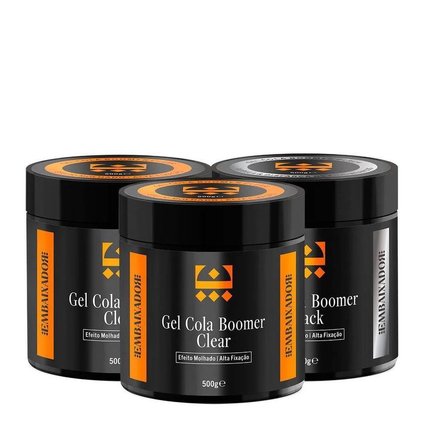 Kit 02 Gel Cola Boomer Clear + 01 Gel Boomer Black Embaixador 500g