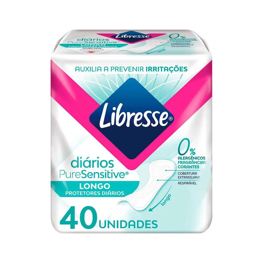 Protetor Diário Libresse Pure Sensitive Longo Sem Fragrância 40 unidades