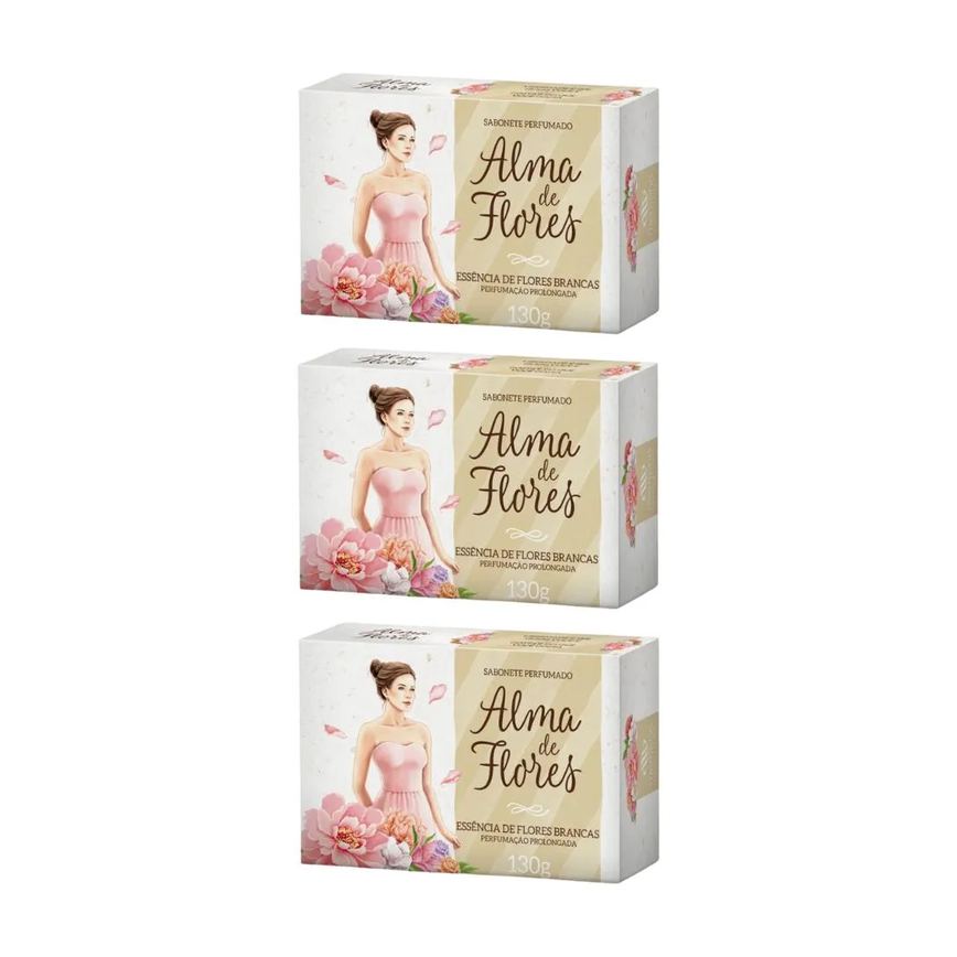 Sabonete Alma de Flores 130g Flores Brancas - Kit C/3un