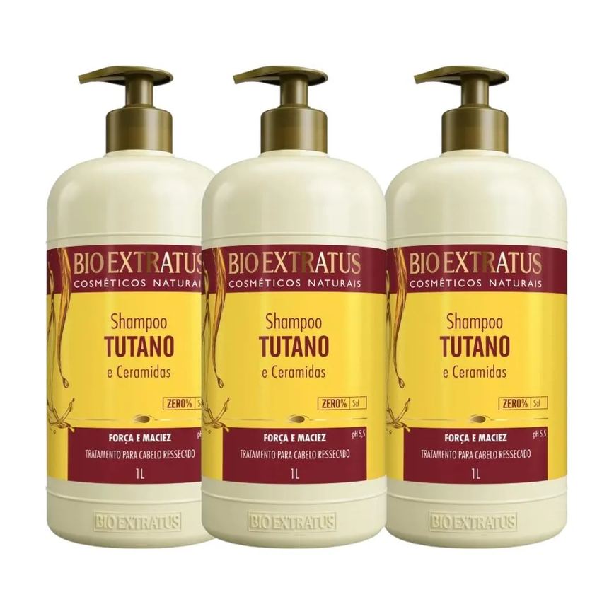Kit 3 Shampoo Força e Maciez Tutano 1 L Bio Extratus