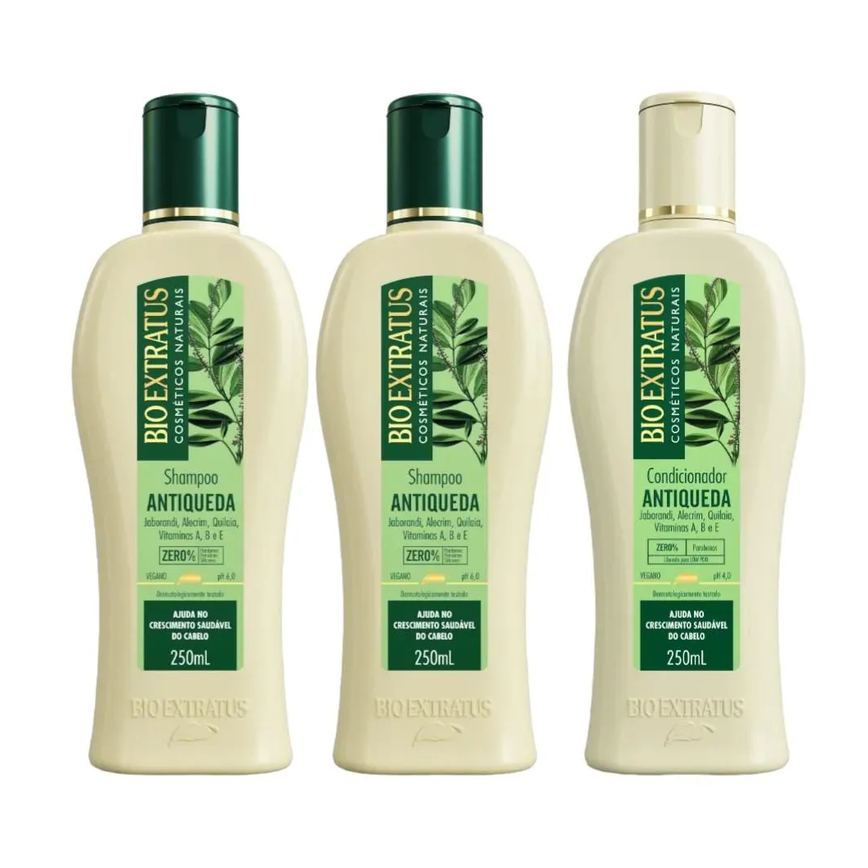 Kit 2 Shampoo 1 Condicionador Antiqueda Jaborandi 250 Ml Bio Ext
