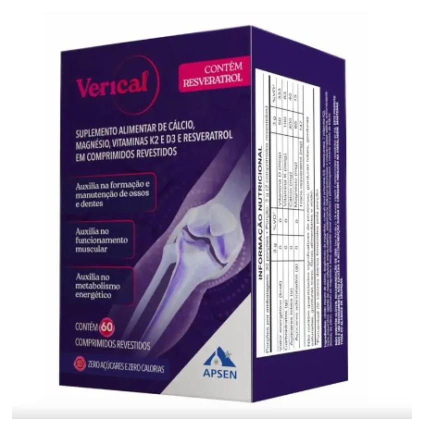 Verical Resveratrol + Citrato Malato de Cálcio + Magnésio + Vitamina D3 + K2 C/60 cápsulas